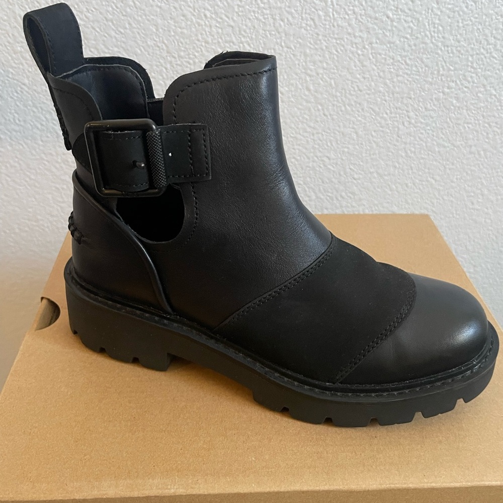 UGG Black Leather Combat Boots